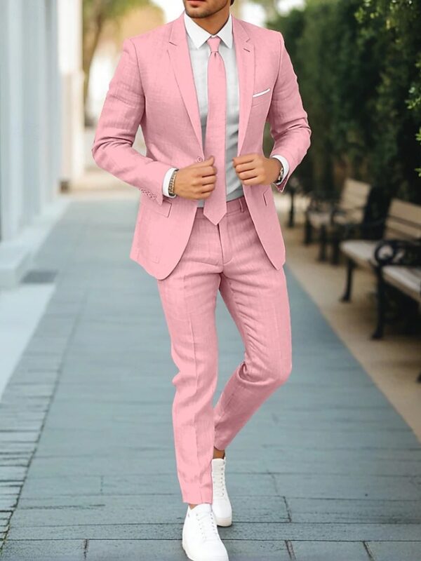 Men's New Linen Single Row One Button Suit - Image 6