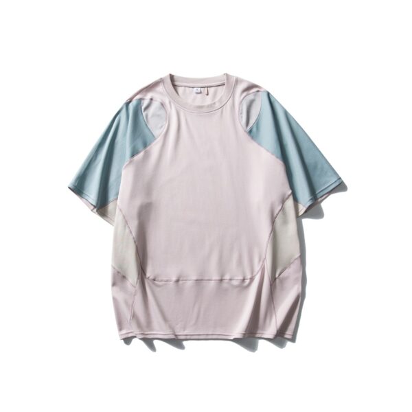 Men's Patchwork Contrast Color Sports T-shirt Loose Short Sleeve - Image 4
