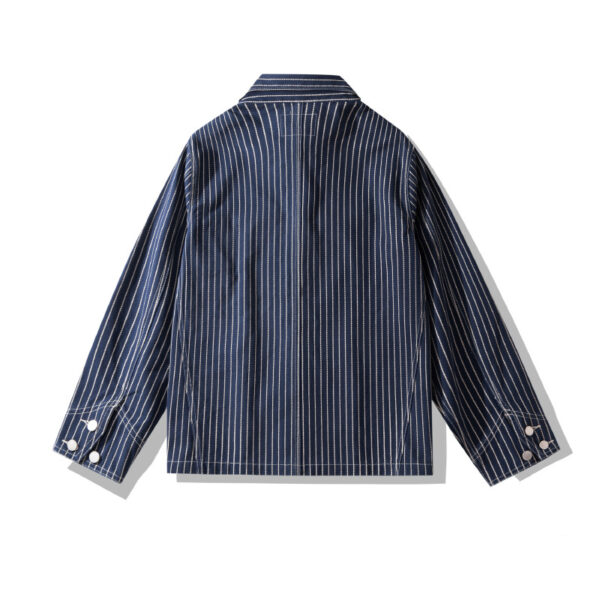 Striped Denim Multi-pocket Motorcycle Jacket - Image 4