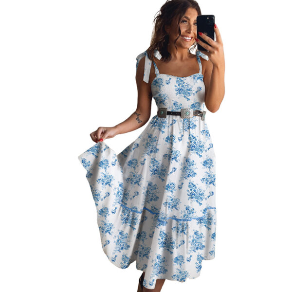Fashionable All-match Tied Spaghetti-strap Long Dress - Image 6