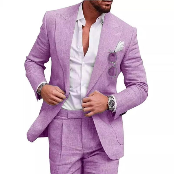Men's Large Single Row One Button Solid Color Suit Two-piece Set - Image 4