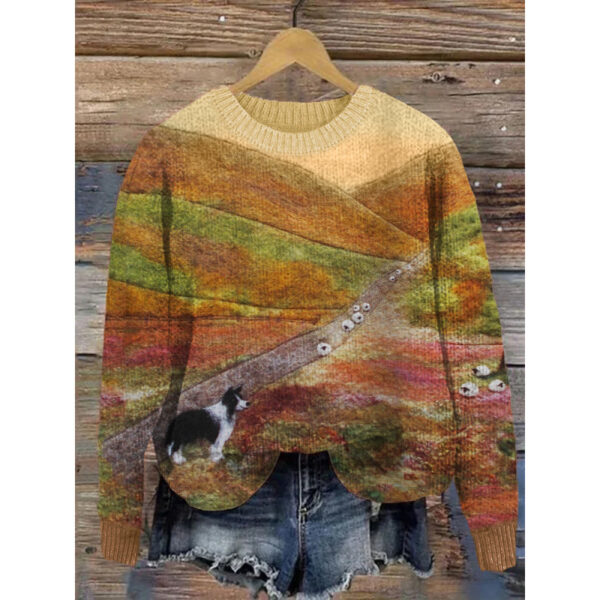 Little Flower Digital Printed Round Neck Sweater - Image 6