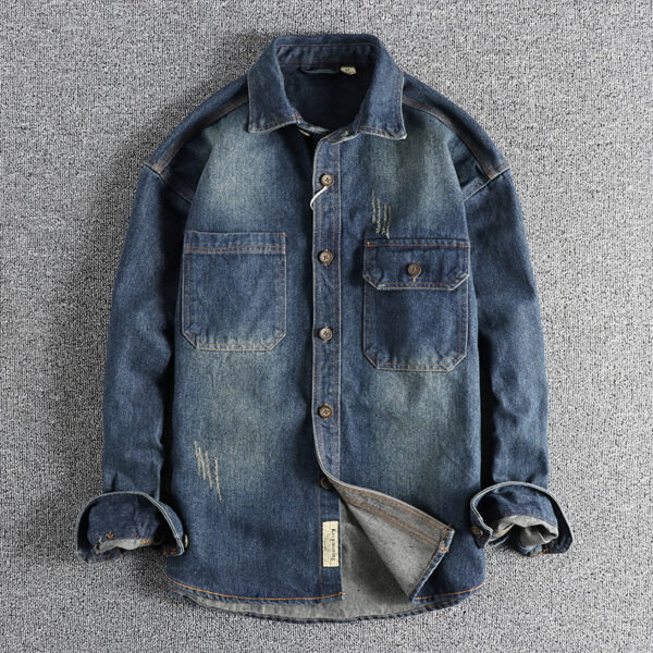 Washed Vintage Denim Shirt For Men - Image 3