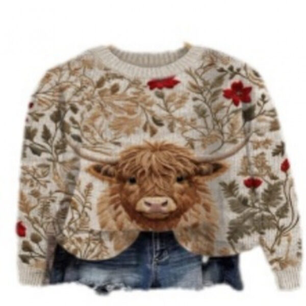 Little Flower Digital Printed Round Neck Sweater - Image 10
