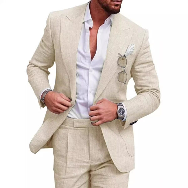 Men's Large Single Row One Button Solid Color Suit Two-piece Set - Image 3