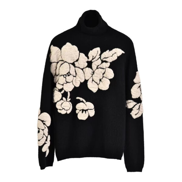 Three-dimensional Flower Jacquard Turtleneck Retro Loose Knitted Sweater - Image 6