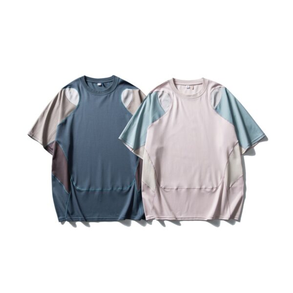 Men's Patchwork Contrast Color Sports T-shirt Loose Short Sleeve - Image 3