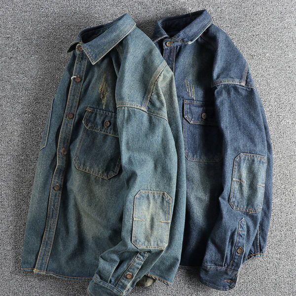 Washed Vintage Denim Shirt For Men - Image 5