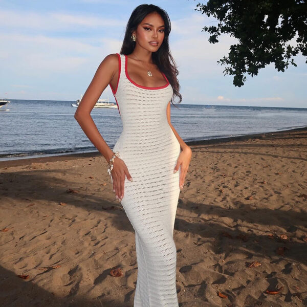 Sexy Backless Lace Up Sleeveless Versatile Knitted Dress - Image 3