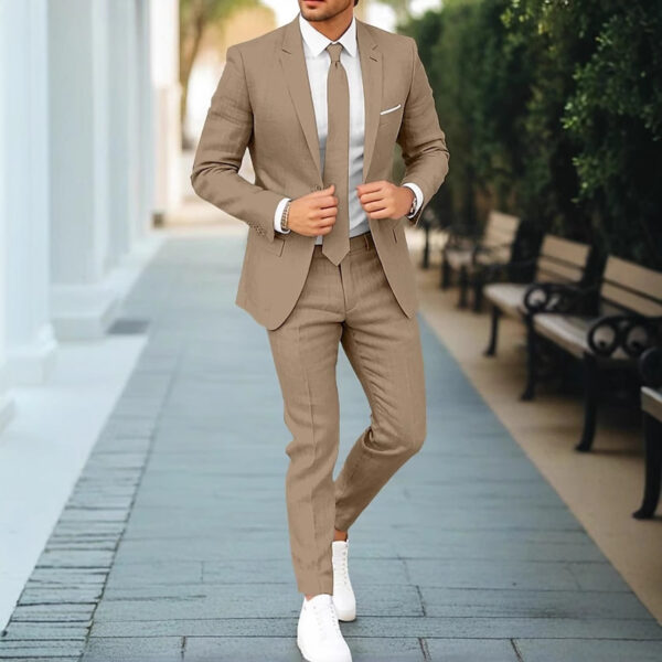 Men's New Linen Single Row One Button Suit - Image 5