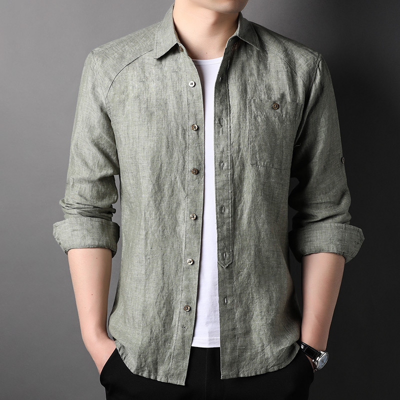 Pure Linen Cardigan Coat Spring And Summer Men’s New Long Sleeve