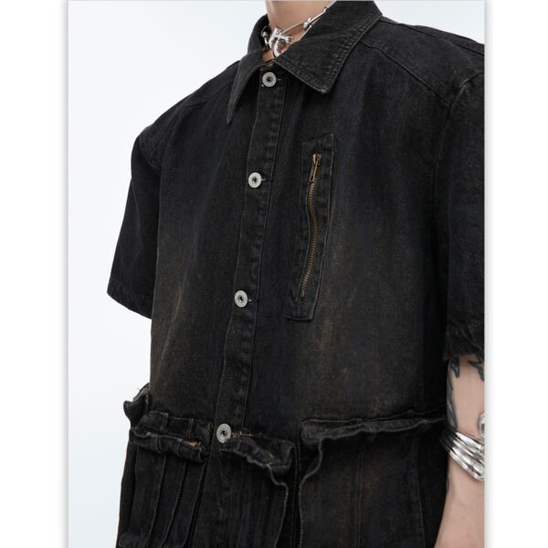 Retro Distressed Short Sleeve Denim Coat - Image 2