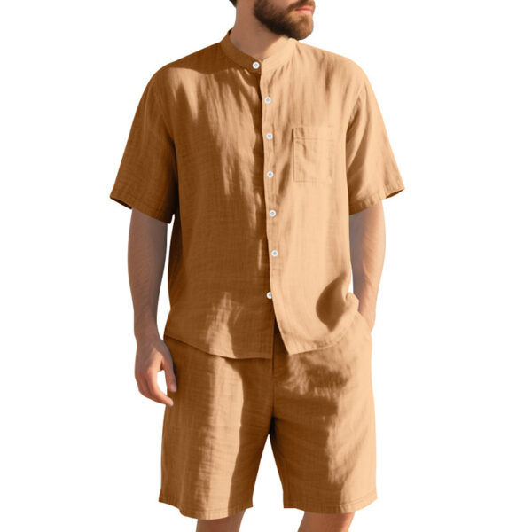 American Linen Suit Men's Summer Two-piece Suit Henry Collar Beach - Image 9