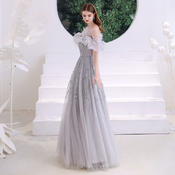 One Word Shoulder Banquet Temperament Ladies Senior Sense Dress - Image 2