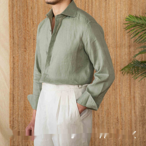 Linen All-matching Solid Color Long Sleeve Shirt - Image 4