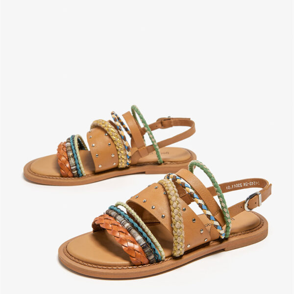Women's Summer Flat Roman Woven Leather Niche Sandals - Image 3