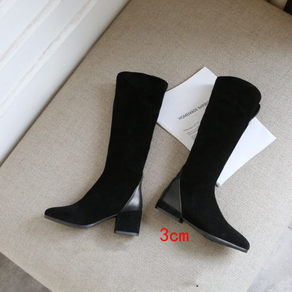 Women's New Leather Scrub Thick Heel High Boots - Image 2