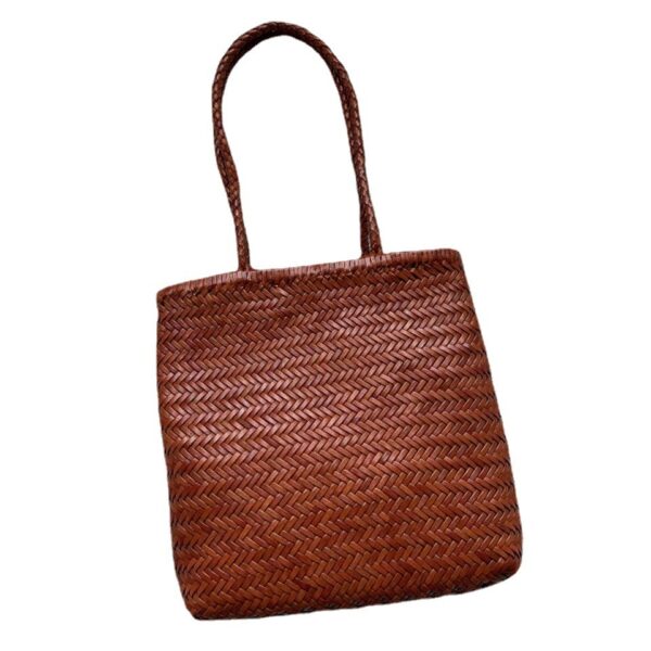 Woven Tote Vintage Top Layer Cowhide Handmade Shoulder Bag - Image 7