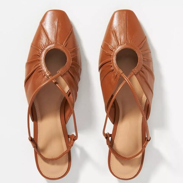Women's Vintage Square Head Pleated Cross Strap Sandals - Image 5