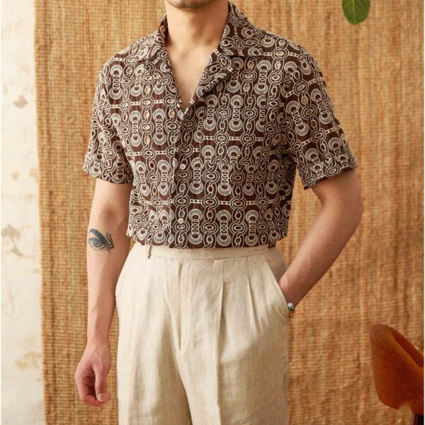 Vintage Embroidered Cotton Casual Cuban Collar Short Sleeve Printed Shirt - Image 5