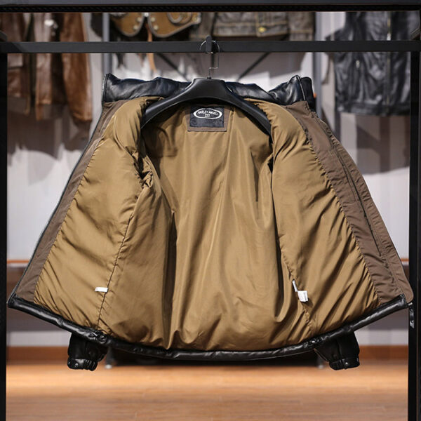 Men's Stand Collar Sheepskin Down Leather Jacket - Image 7