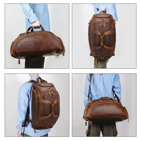 Men's Retro Cowhide Outdoor Large Capacity Backpack - Image 3