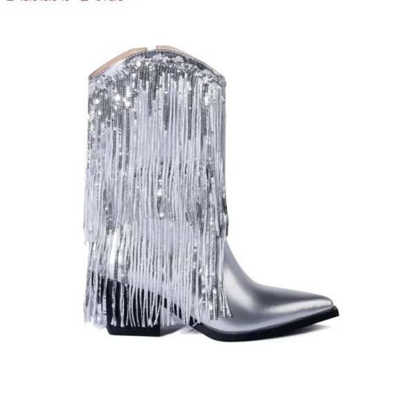 Cross-border Independent Station Fashion Runway Chunky Heel Tassel Boots Women's Shoes - Image 3