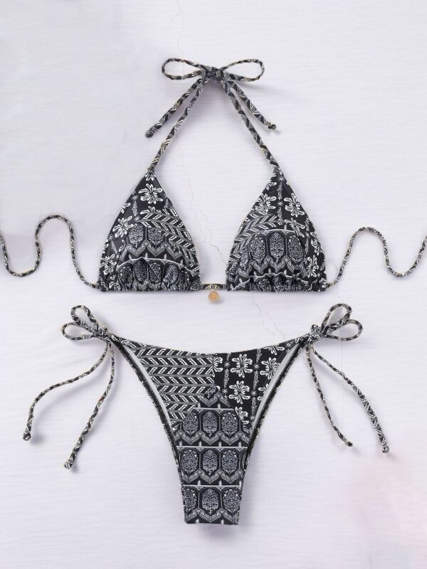 Women Printed Lace-up Bikini Split Swimsuit Swimwear - Image 4