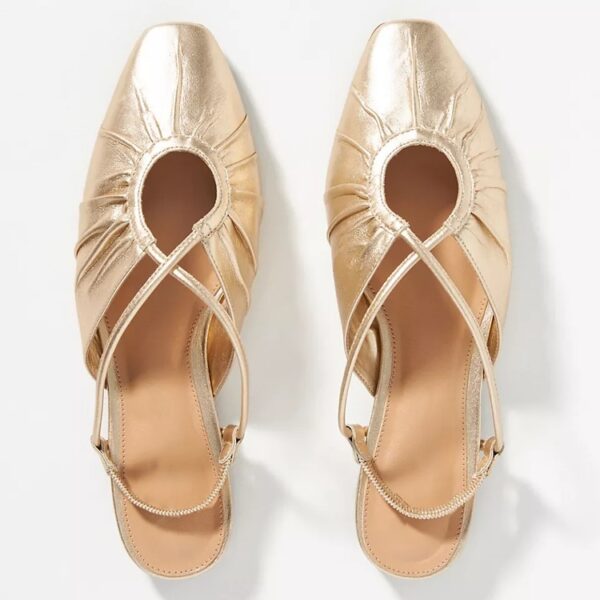 Women's Vintage Square Head Pleated Cross Strap Sandals - Image 3