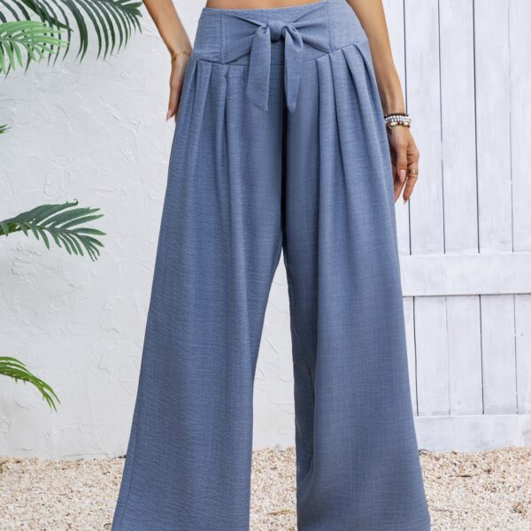 Women's New Fashionable Solid Color Front Tied Bow Loose Vacation Pants - Image 3