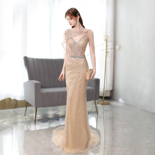 Women's Golden Fishtail Evening Dress - Image 2