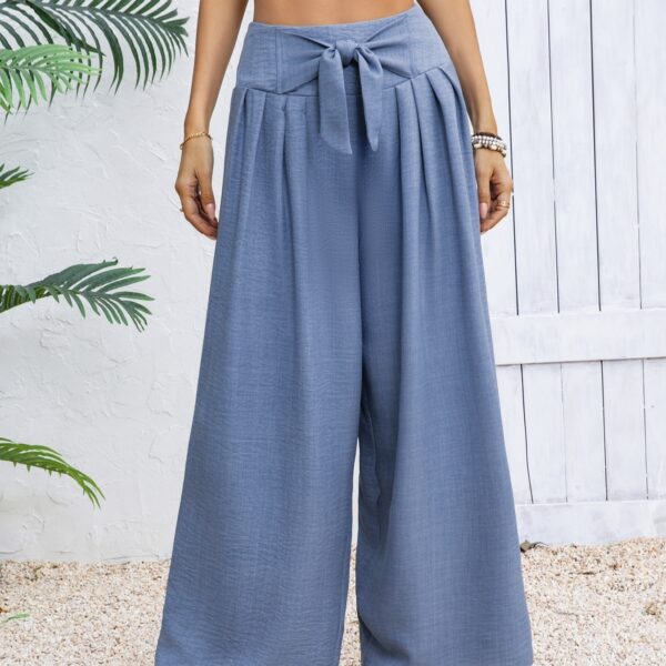 Women's New Fashionable Solid Color Front Tied Bow Loose Vacation Pants - Image 5