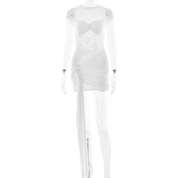 Sexy Lace Cutout See-through Ribbon Hip Skirt - Image 4
