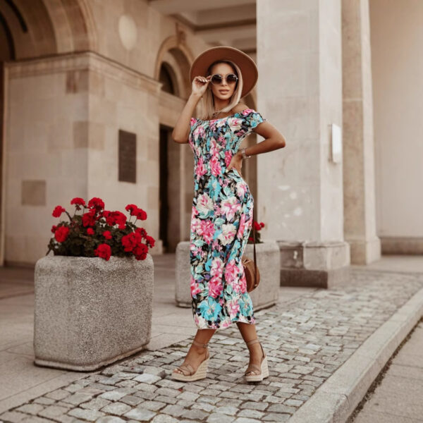 Summer New European And American Women's  Off-shoulder Tube Top Cinched Waist Short Sleeve Dress - Image 5