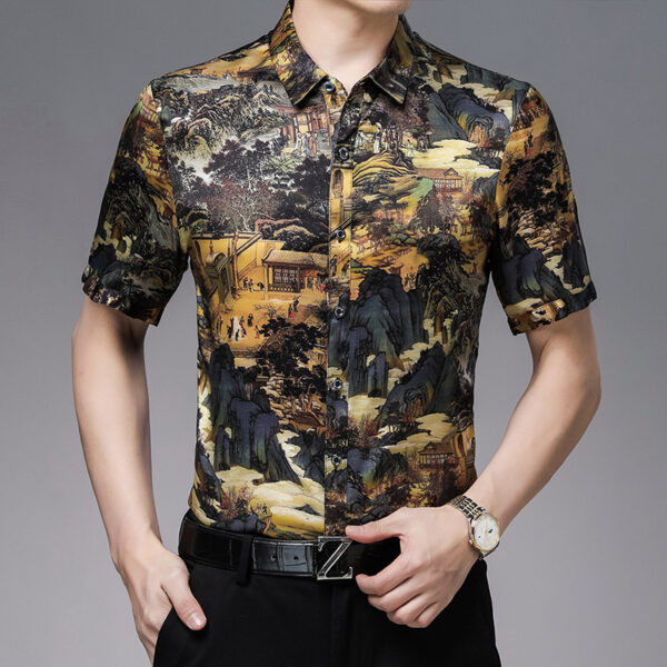 Chinese Style Silk Satin Shirt Short Sleeve - Image 2