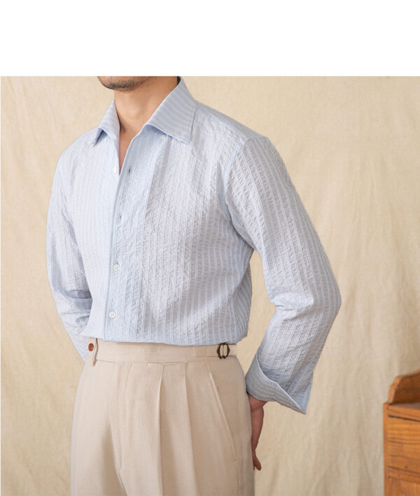Cotton Seersucker Thin Long-sleeved Shirt One Collar Casual Shirt - Image 4