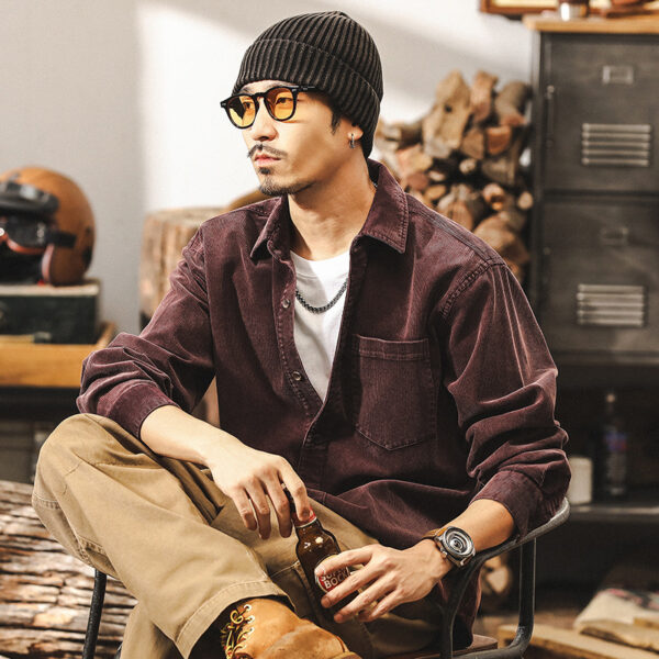 Retro Corduroy Shirt Men's Long-sleeved Casual Jacket - Image 4