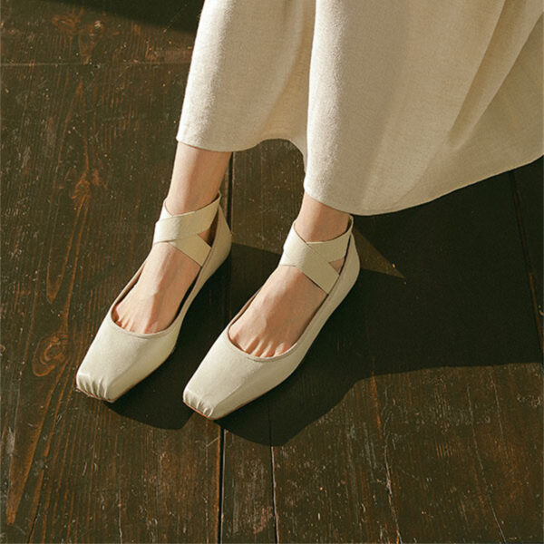Women's Ballet Comfort Strap Leather Low Heel Pumps - Image 3