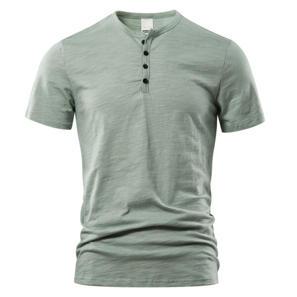 Men's Slub Cotton Casual Solid Color Short Sleeve - Image 3