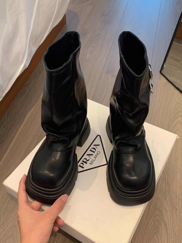 Women's Fashion Shoes Belt Buckle Platform Motorcycle Boots - Image 4