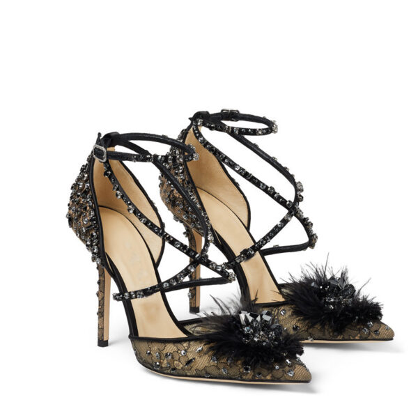 Nude Lace Rhinestone Floral Pumps - Image 3