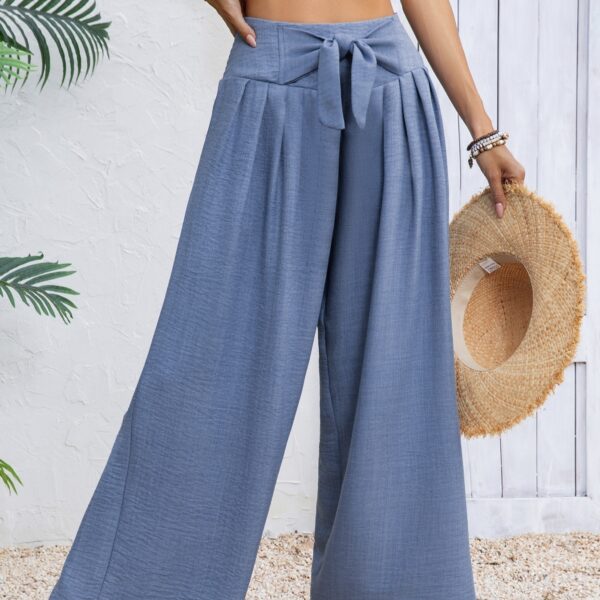 Women's New Fashionable Solid Color Front Tied Bow Loose Vacation Pants - Image 4