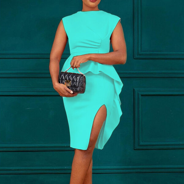 Women's Elegant Ruffle Sleeveless Bodycon Formal Party Cocktail Pencil Midi Dress - Image 6