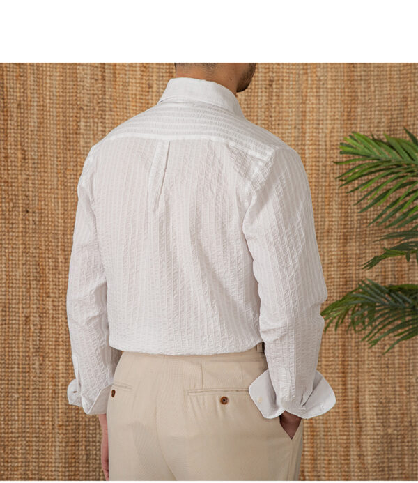 Cotton Seersucker Thin Long-sleeved Shirt One Collar Casual Shirt - Image 7