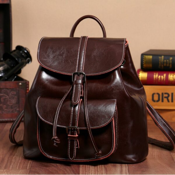 Korean Style Cowhide Pocket Pull-belt Backpack - Image 7