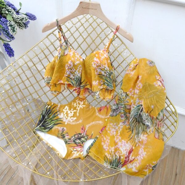 New Women Push Up One-piece Triangle Belt Large Veils Couple Swimwear - Image 8
