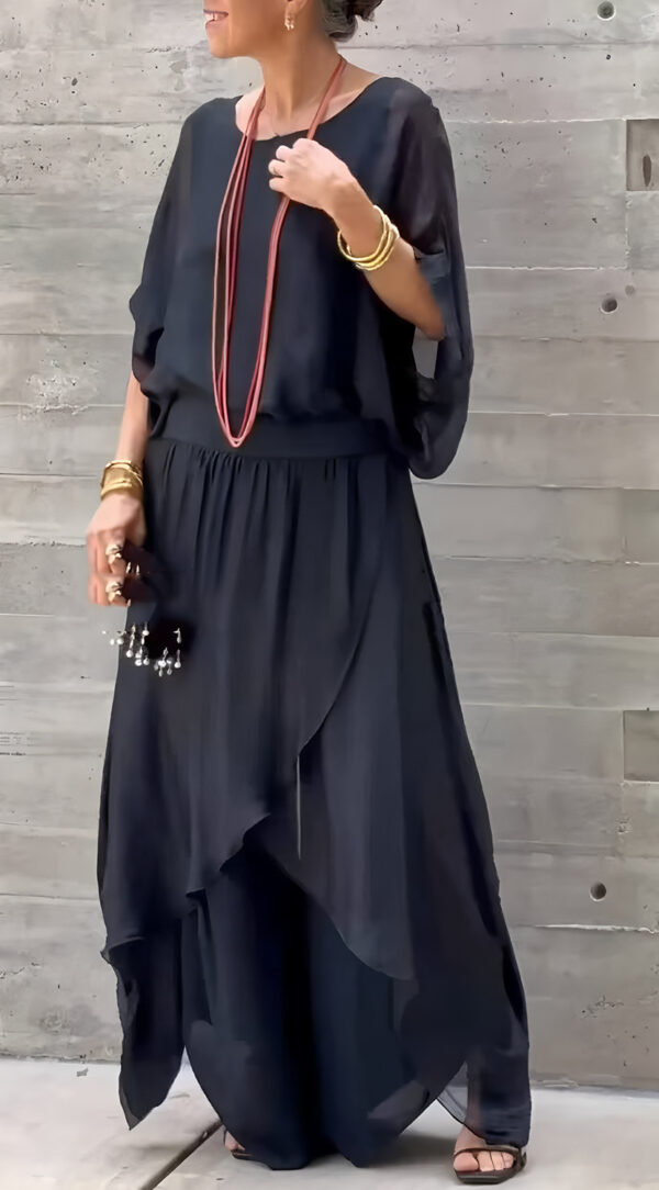 Top Split Wide Leg Pants Chiffon Casual Suit - Image 6