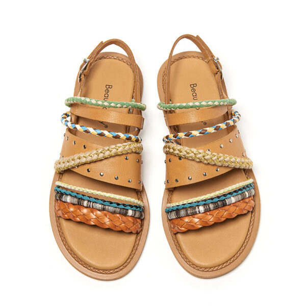 Women's Summer Flat Roman Woven Leather Niche Sandals - Image 2