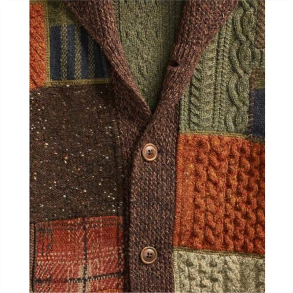 Patch Color Matching Sweater Casual Cardigan Coat - Image 3