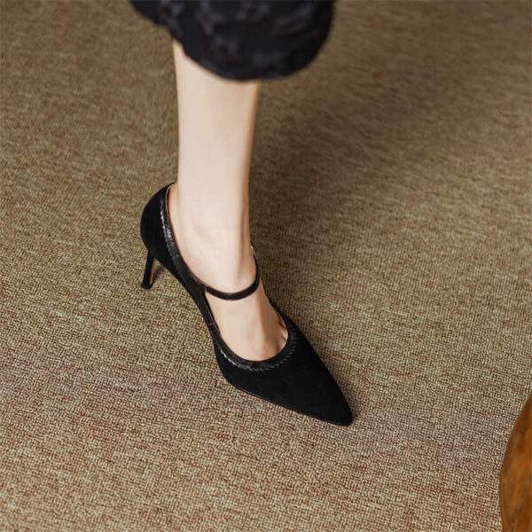 Women's Stiletto Heel Genuine Leather Buckle Pointed Toe Low-cut Shoes - Image 2